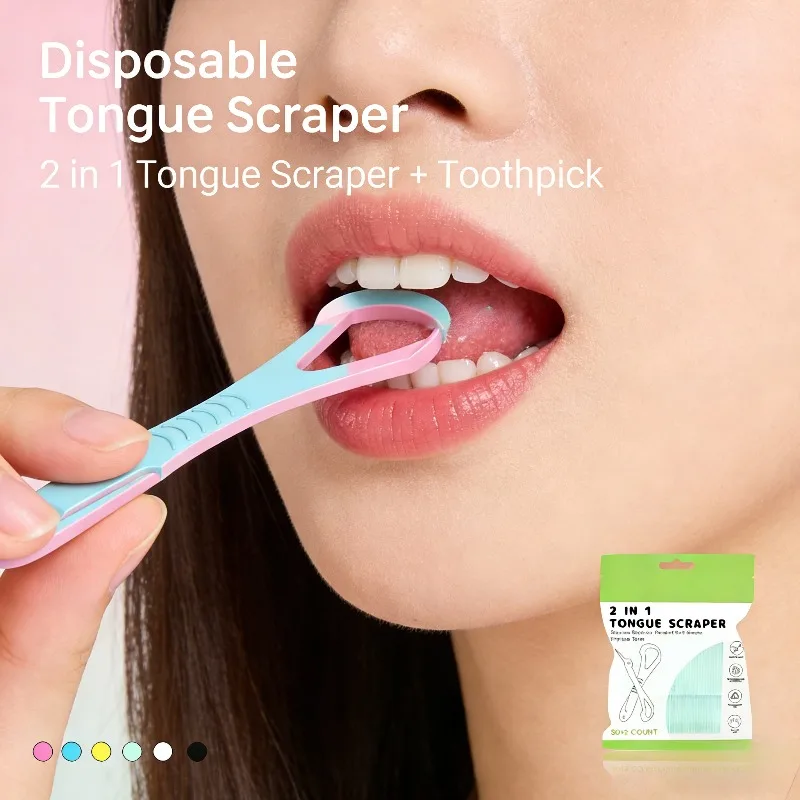 

Disposable Tongue Cleaner 2 in 1 Tongue Scraper Toothpick Portable Plastic Oral Cleaning Tools Pack of 32 Safe Hygienic Durable