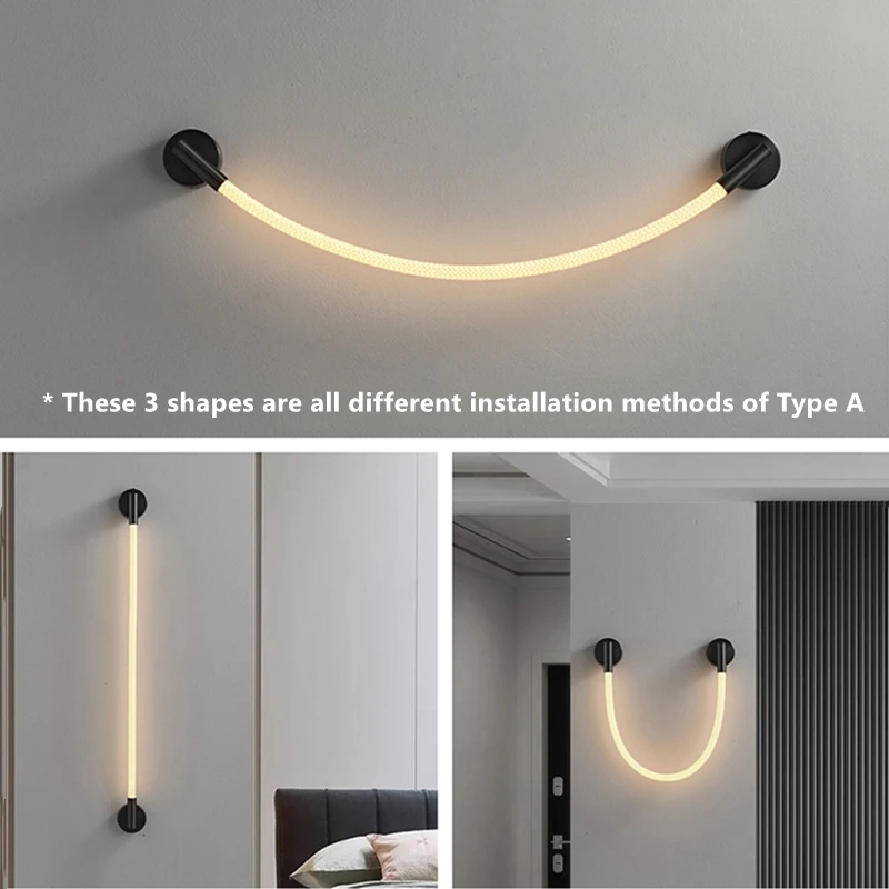 Minimalist Silicone Linear Light Luxury Living Room Flexible Art Line LED Wall Lamp Sofa Background Bedside Decor Lighting