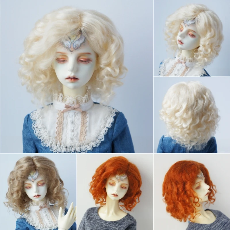 JD039  Mid parting French Curl Mohair Doll Wigs 1/12 1/8 1/6 1/4 1/3 Lati White & Yellow OB11 YOSD MSD SD Doll Accessories