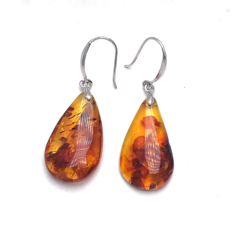 CSJ Elegant Natural Amber Real 925 Silver Jewelry Sets Drop Water Gemstone for Women Lady Wedding Party Birthday Gift