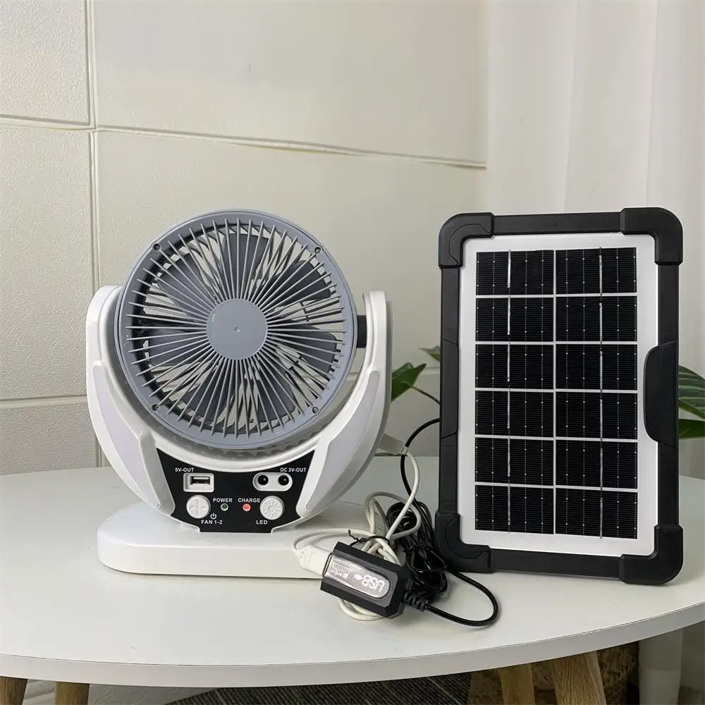 Electric Fan Energy AC/DC 6in Rechargeable Table Fan Solar Outdoor with LED USB Ports Home Office Cooling Air Fan Household