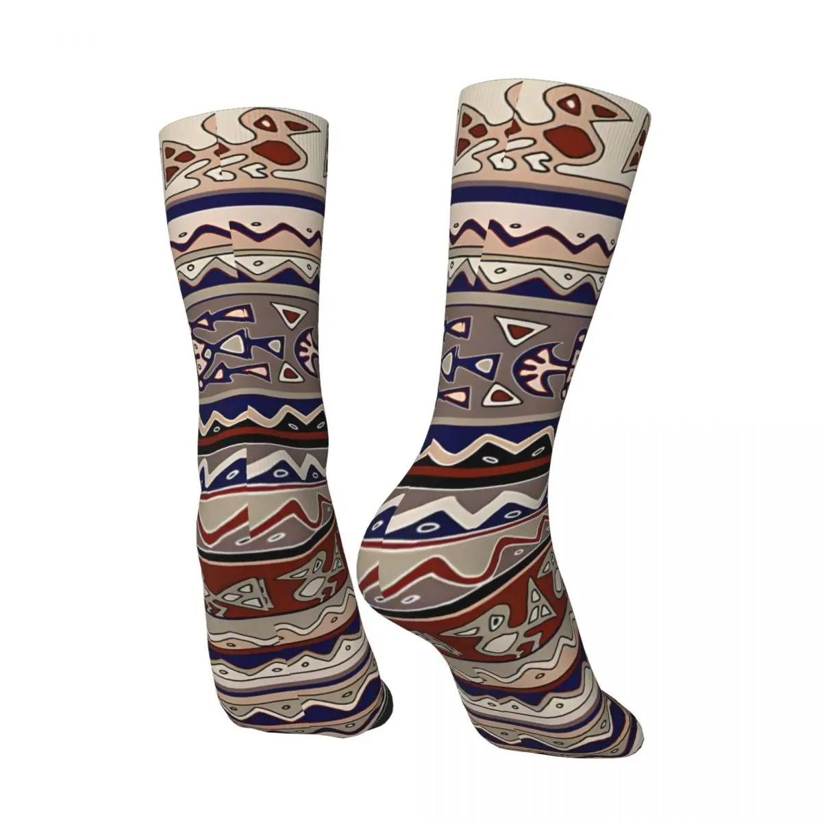 Men's compression Socks Rust Ivory Black Tan Vintage Harajuku Peruvian iInca Folk Art Street Style Pattern Crew Crazy Sock