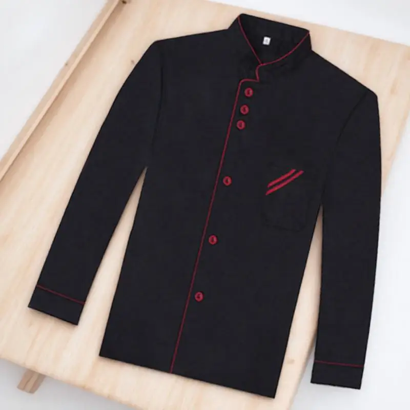 Jaqueta de chef de manga comprida unissex, preta, tamanho m, resistente ao desgaste, respirável, fácil limpeza, camisa de catering para hotel, restaurante, padaria