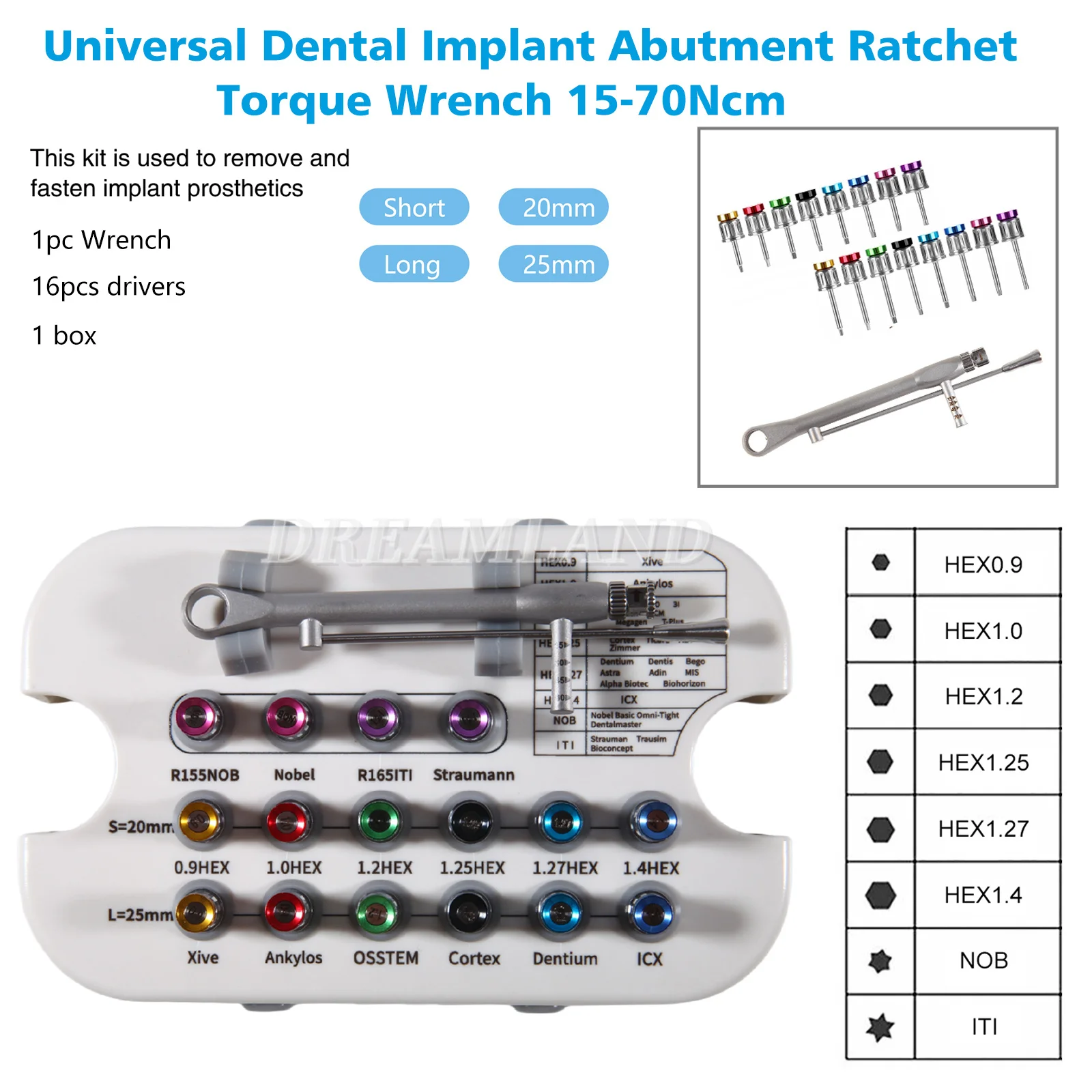 Dental Implantat Restaurierung Tool Kit Zahnmedizin Universal Implantologie Drehmoment Schraubendreher Schraubenschlüssel 10-70NCM Treiber Lange + Kurze