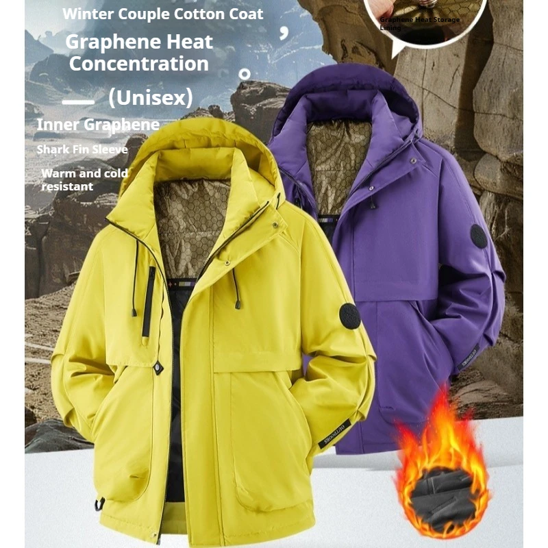 

Men's Thermal Winter Graphene Cotton Padded Jackets Windproof Waterproof Hooded Outdoor Coat Men Thickened Warm Parka for Hiking