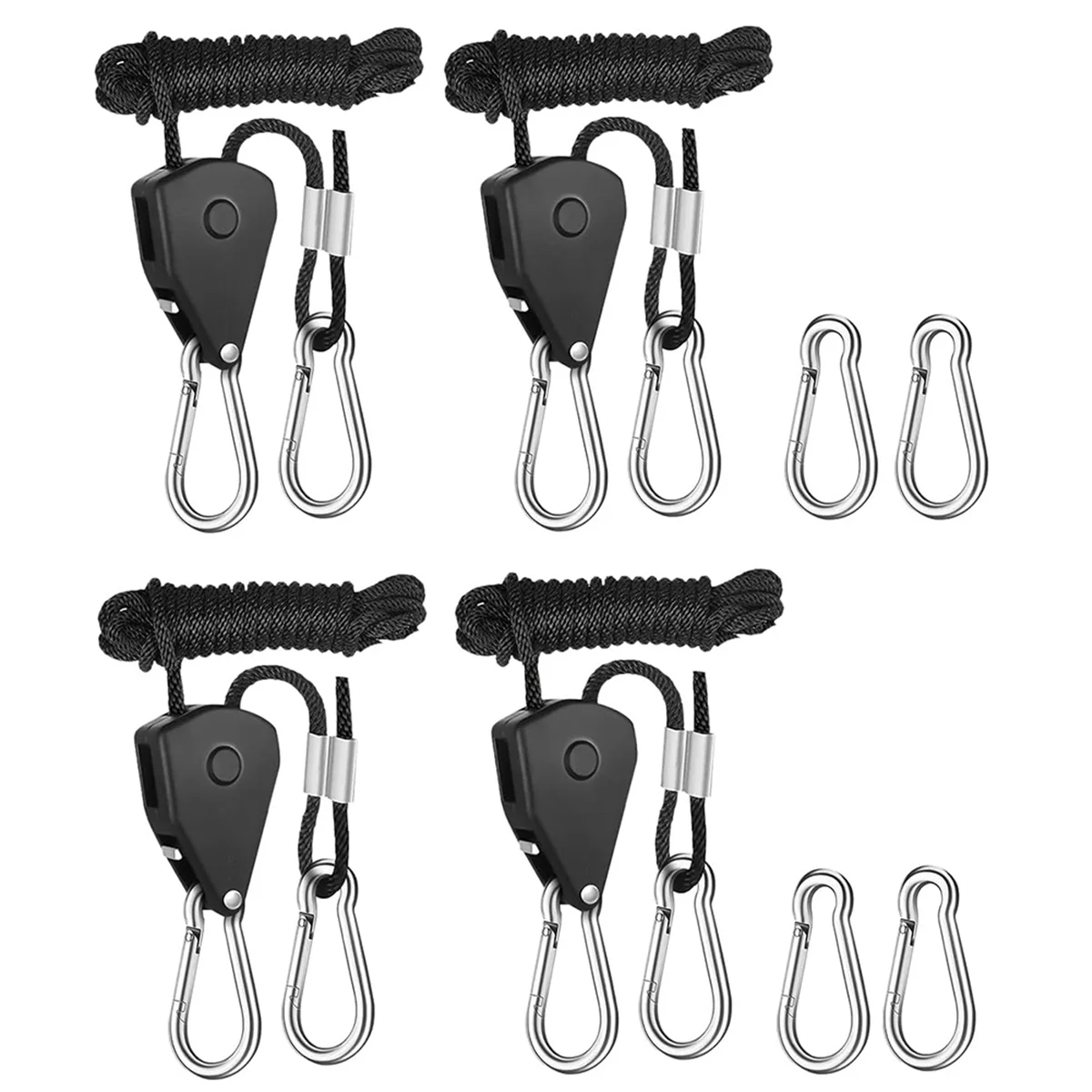 Pack of 4 Ratchet Hangers, Adjustable Rope Hanger, Ratchet Rope, Pull Ratchet Hook, Adjustable Rope Hook, 2M, 1/8 Inch