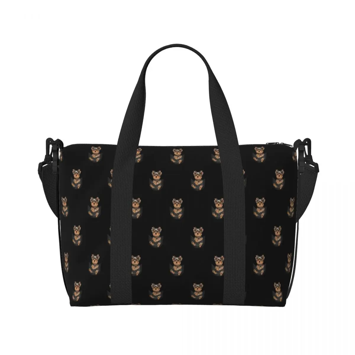 Custom Yorkshire Terrier In Pocket Tote Bag Women Big Capacity Funny Yorkie Gym Beach Travel Bags