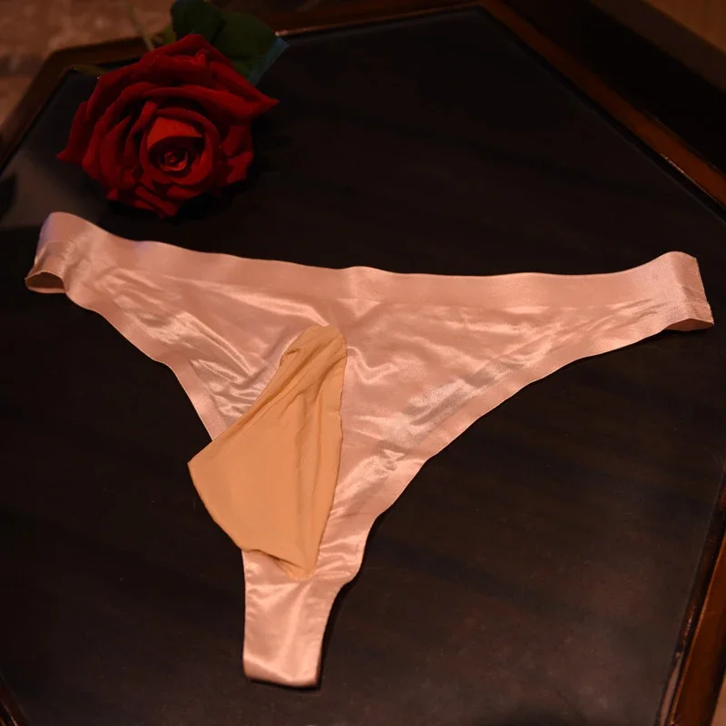 Sexy Mens Underwear Sissy Ice Silk Ultra-thin Breathable Seamless Stretch Underpants Male Long Penis Pouch Hole Underwear Brief