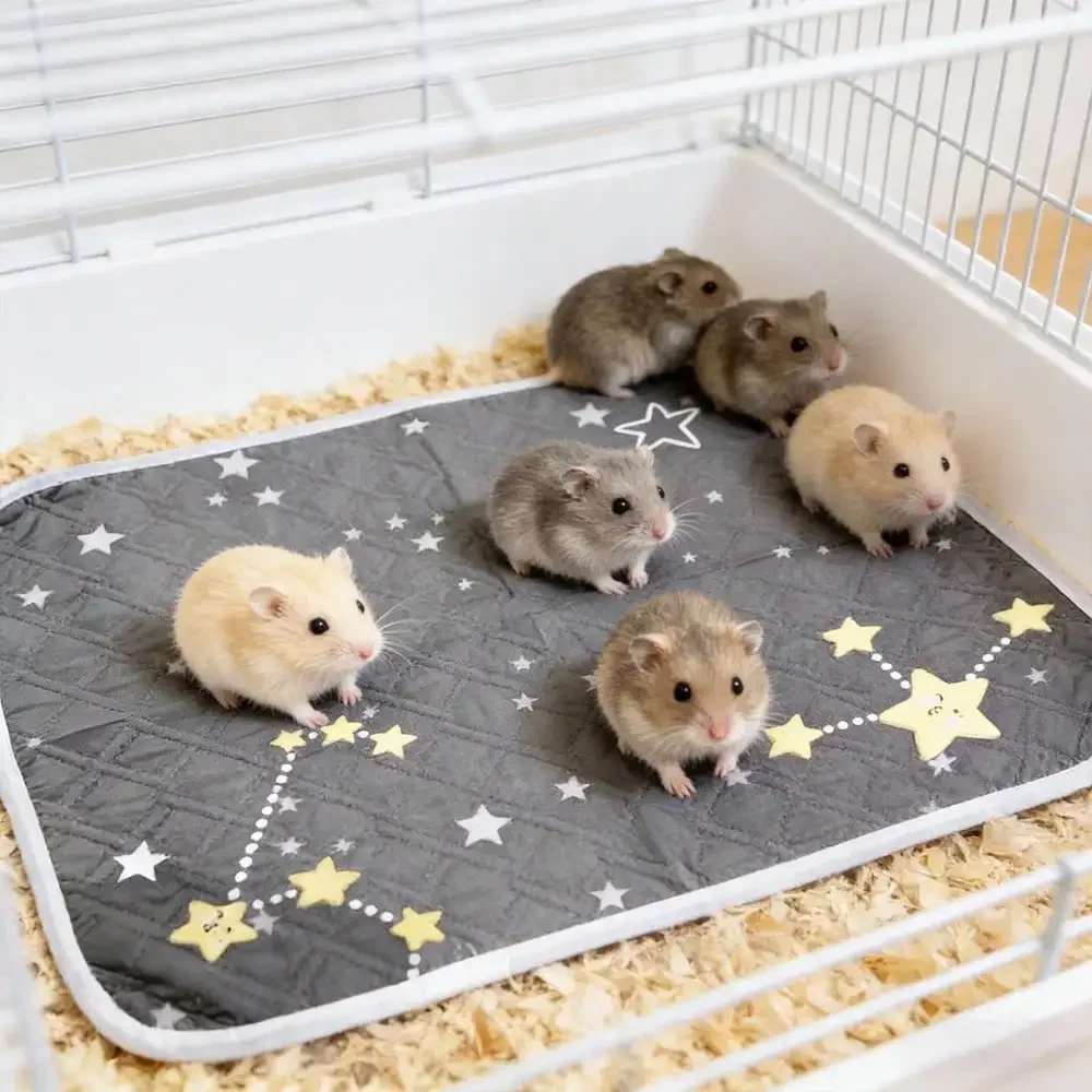 Random Print Washable Pee Pad for Pet Rabbit Hamster Small Animal Reusable Leakproof Urine Mat Cage Liner Potty Training Bedding - view 4