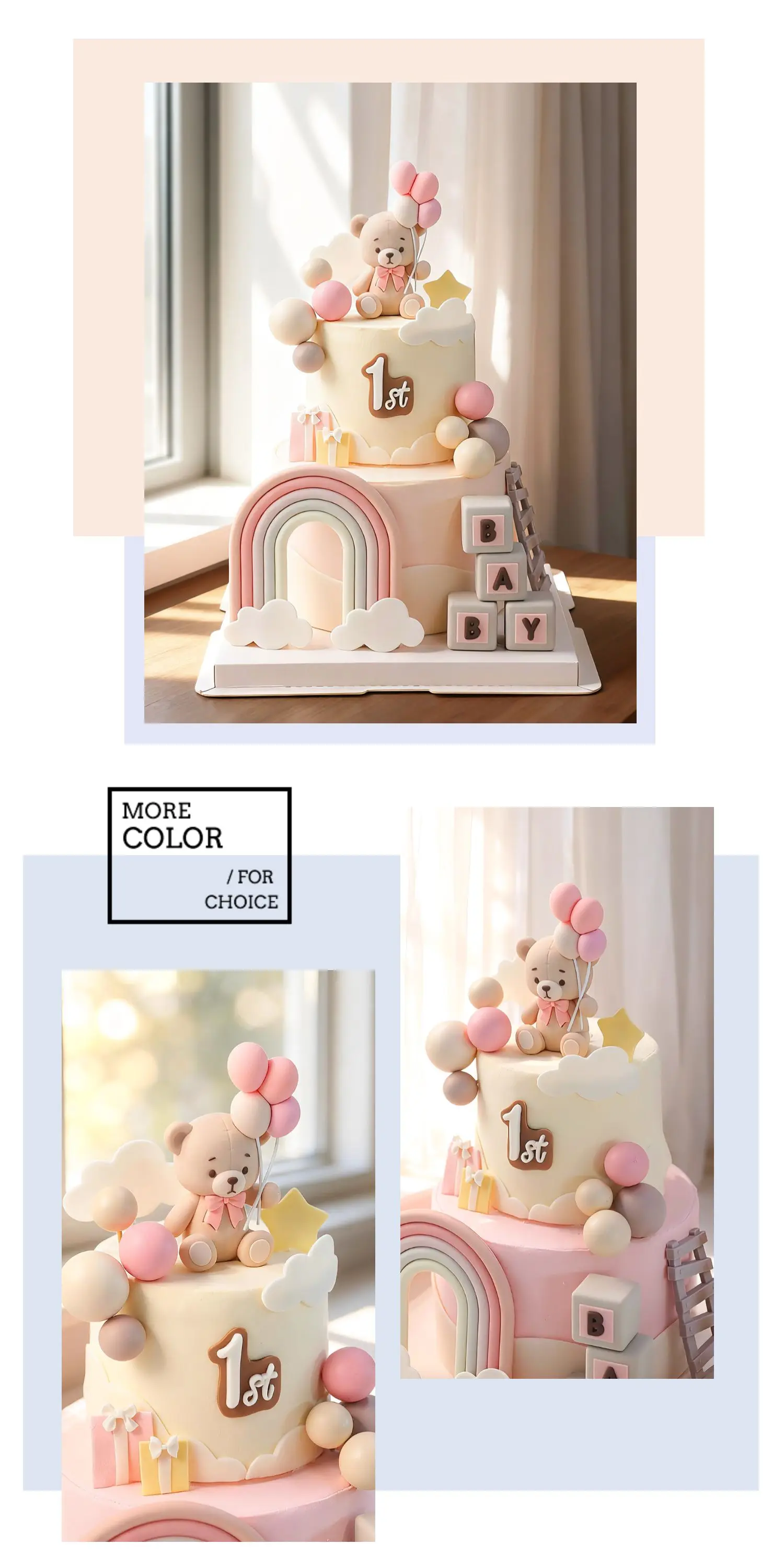 Cartoon Ballon Bär Kuchen Dekor Rosa Schleife Baby Thema Kuchen Topper für Mädchen 1. Geburtstag Party Baby Dusche Dekorationen Lieferungen – Detail 1