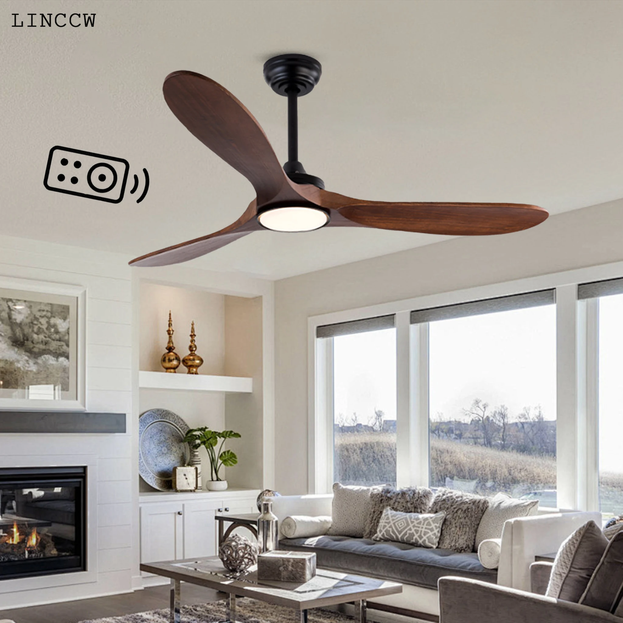 52/60 Inch 85-265V Ceiling Fan Light Wooden Ceiling Fans Remote Control Decorative Blower Retro Large Fans