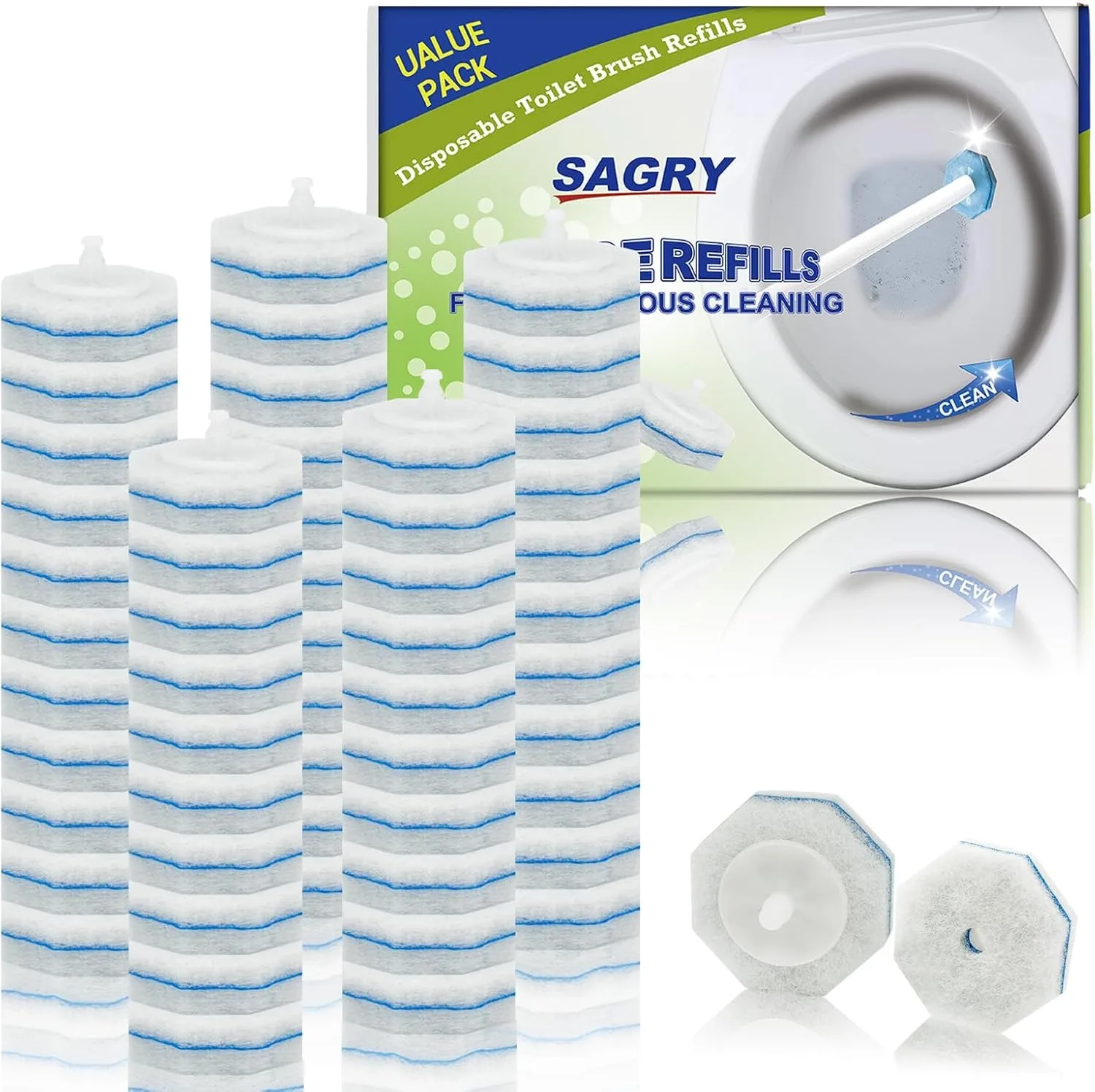 50 pcs Toilet Bowl  Wand Refills, Disposable Toilet Bowl Cleaner Wand. Toilet Brush Head. Compatible with Clorox Toilet Brushes