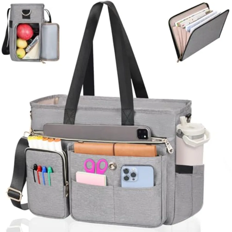 

Teacher Tote Bag for Women 2Pcs, '' Laptop Work Bag Computer bag w/Expandable File Folder, Large Water-Resistant Messenger Shou