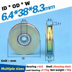 6Pcs 6.4x38x8.3mmSteel Wire Rope Cable Track Pulley 6.4mm Bore Bearing OD 38mm Wheel With Triangular Bracket/L Bracket U-grooved