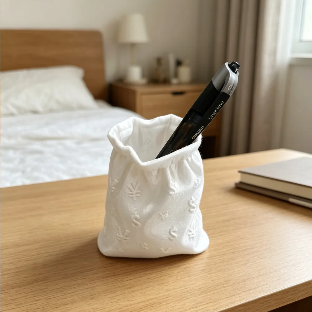 Lucky Money Bag Pen Holder 3D Printed Pencil Rack Embossed Currency Symbol Kawaii Brush Pot Cute Desk Stationery Organizer Decor