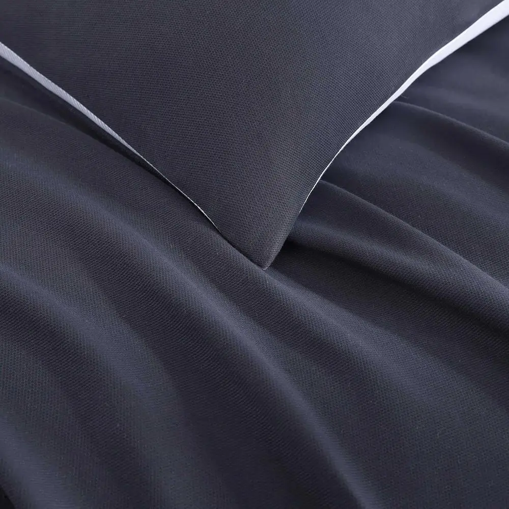 Set Sprei Mewah Bahan Micro Pique Warna Navy dengan Sarung Bantal, Ukuran Tempat Tidur Full/Queen