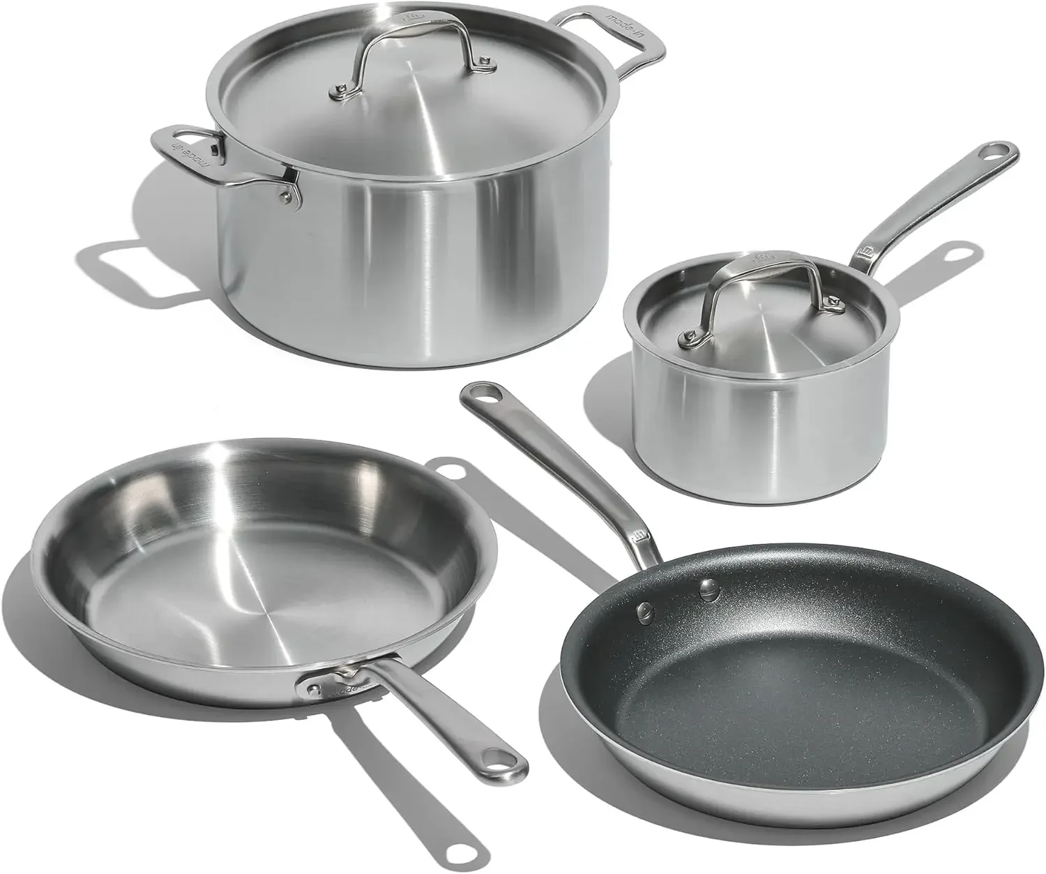 6 Piece Stainless Steel Cookware Set 5 Ply Clad Professional Grade Includes Frying Pans, Saucepan, and Stock Pot