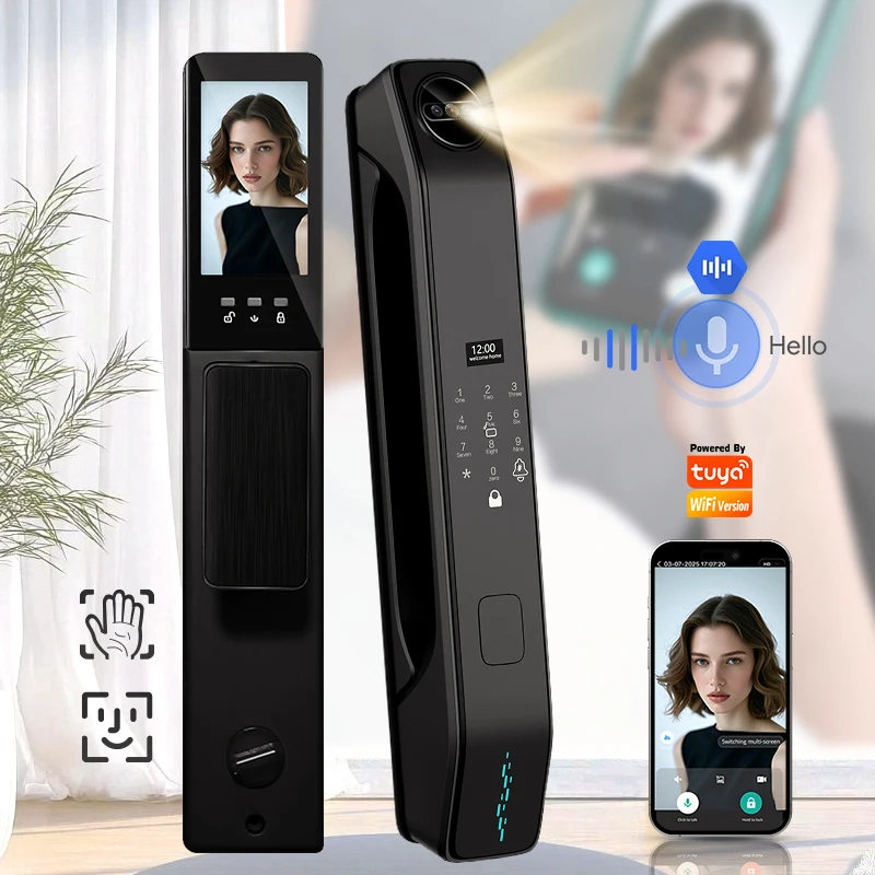 3D Face Smart Door Lock Security Camera Monitor Intelligent Fingerprint Password Biometric Electronic Key Unlock