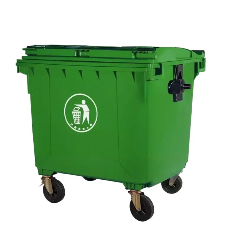 

660 liter L large sanitation trash can, large capacity thickened municipal commercial outdoor trash can with wheels