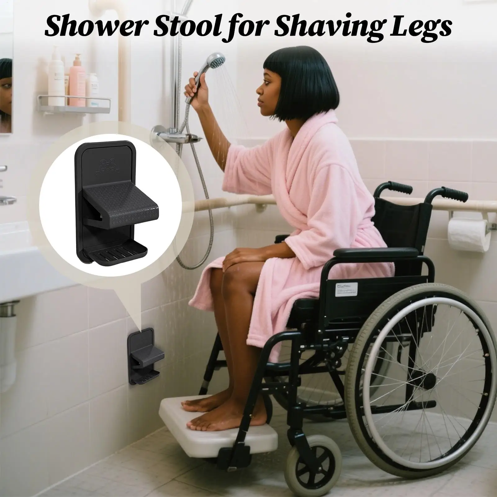 Shower Foot Rest Shower Shaver Foot Rest Shaving Stool No Drilling Wall Mount Step With Tray For Bathroom Tile Marble RV Glass