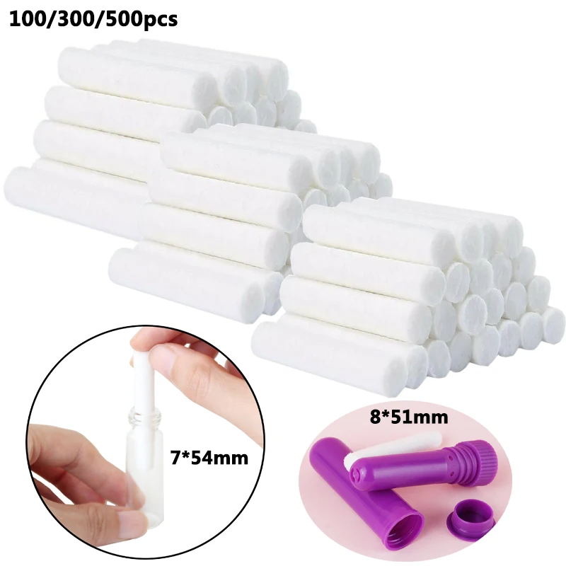 100/300/500PCS 7*54mm Aromatherapy Inhaler Refill Wick Stick Package for Nasal Inhaler Replacement Cotton Wicks