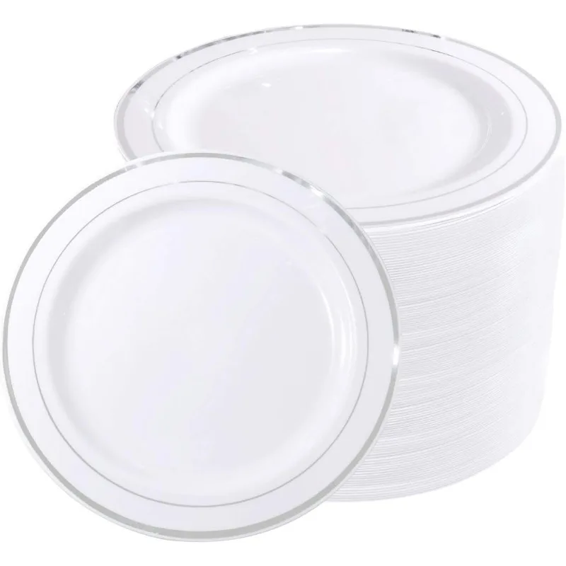 Silver Plastic Dinner Plates 72 Pieces, 10.25