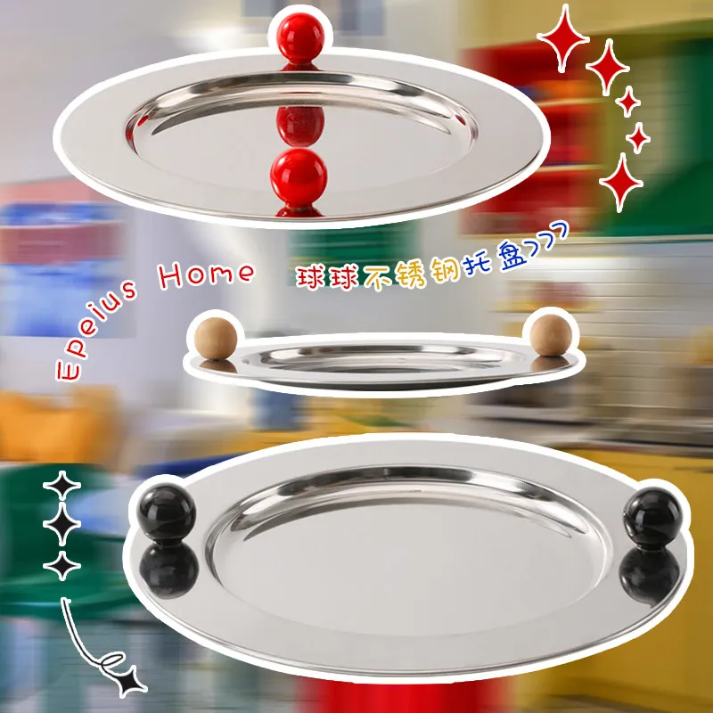 Nordic ins Stainless Steel Fruit Platter with Ball Handle Storage Tray Organizer for Cosmetics Jewelry Minimalist Coffee Perfume