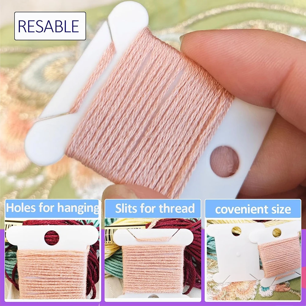 100Pcs Embroidery Floss Bobbins Sewing Thread Organizer Holder Sewing Storage Plastic Cards &10 Storage Loop Cross Stitch Craft