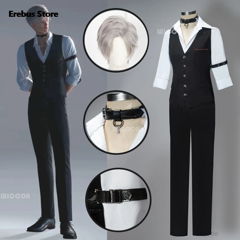 Love and Deepspace Sylus Cosplay Costume pour homme, perruque, jeu d'anime, chemises et pantalons trempés, cheveux gris argent, Halloween Cosplay