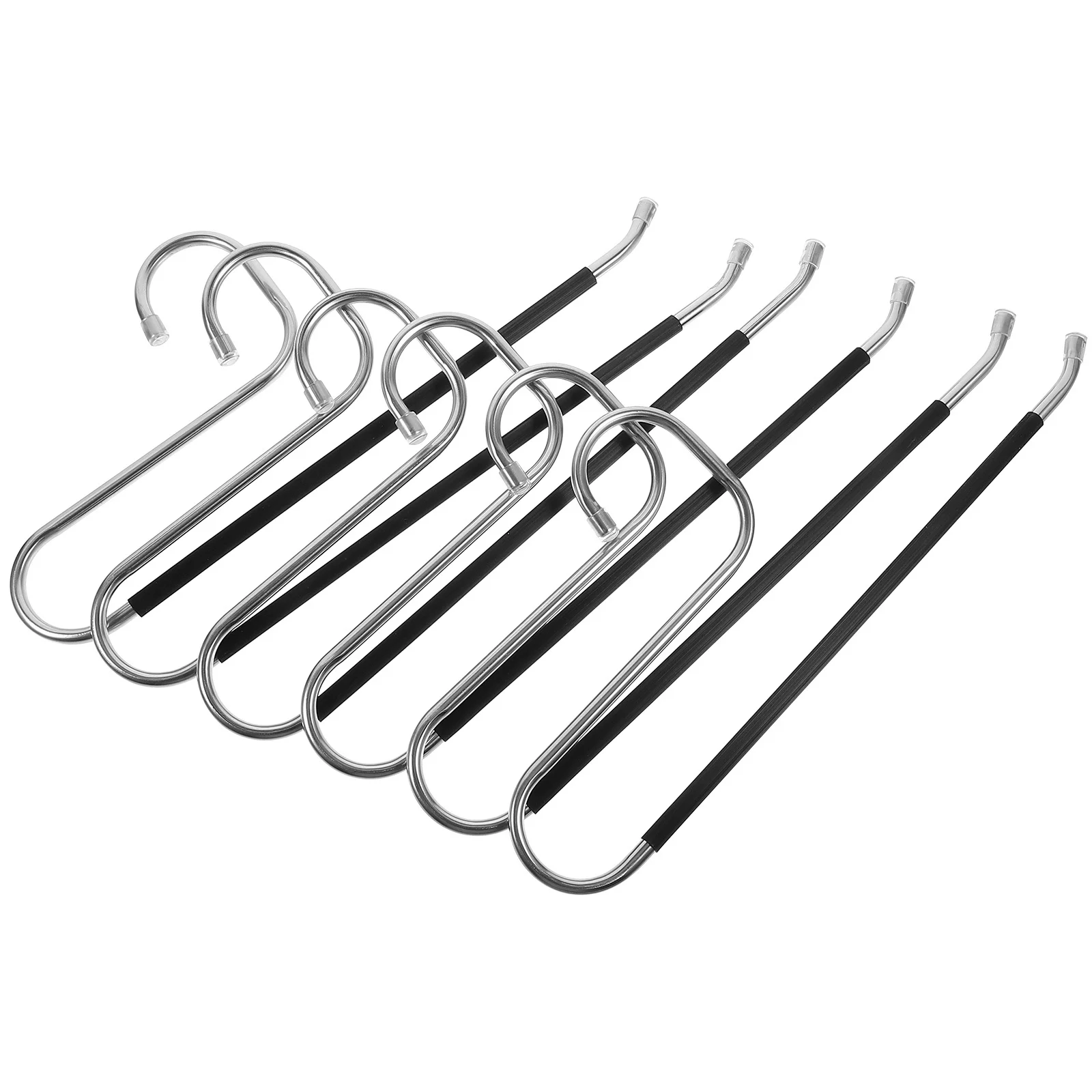 6 قطعة السراويل الفولاذ المقاوم للصدأ الشماعات البلاستيكية المضادة للانزلاق المفتوحة نهاية الفضاء توفير بنطلون جينز شماعات السراويل شماعات الجينز