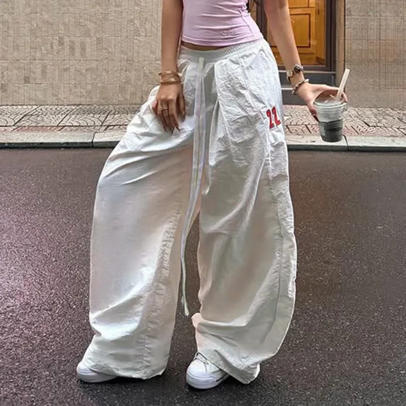 

Tsiisd Women's Embroidery Wide-leg Pants Lace-Up Loose Casual Y2K Streetwear Daily Commute Fashion New Female Long Trousers 2026