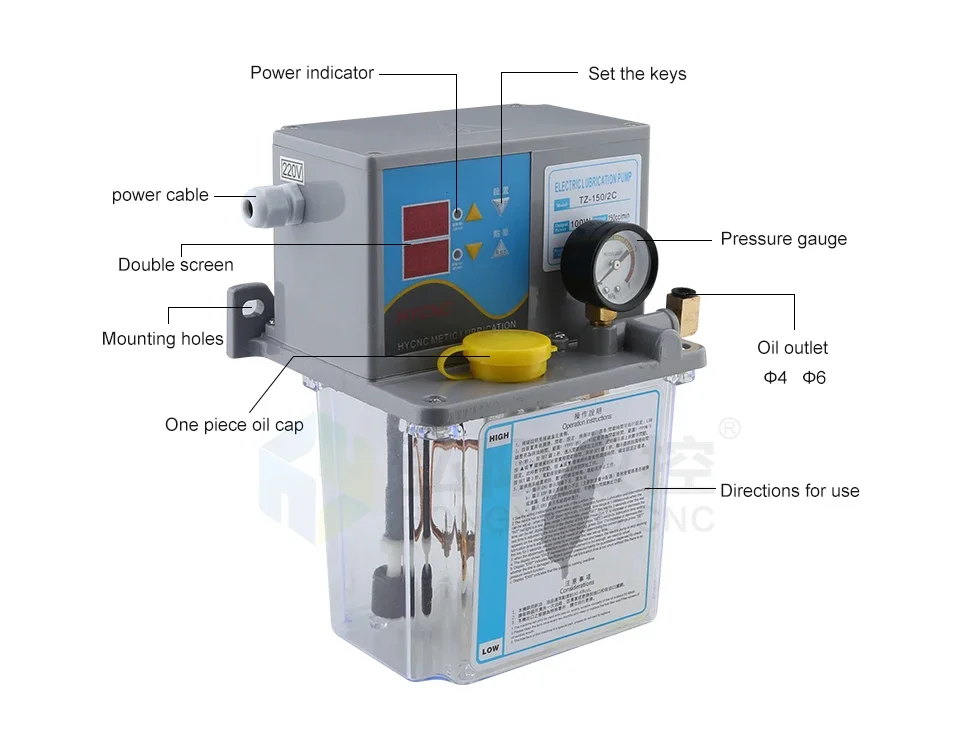 

Hycnc Automatic Lubricating Oil Pump 1.5l Digital Solenoid Gear Pump Lubricator Suitable For Cnc Machine Tool Lubricator