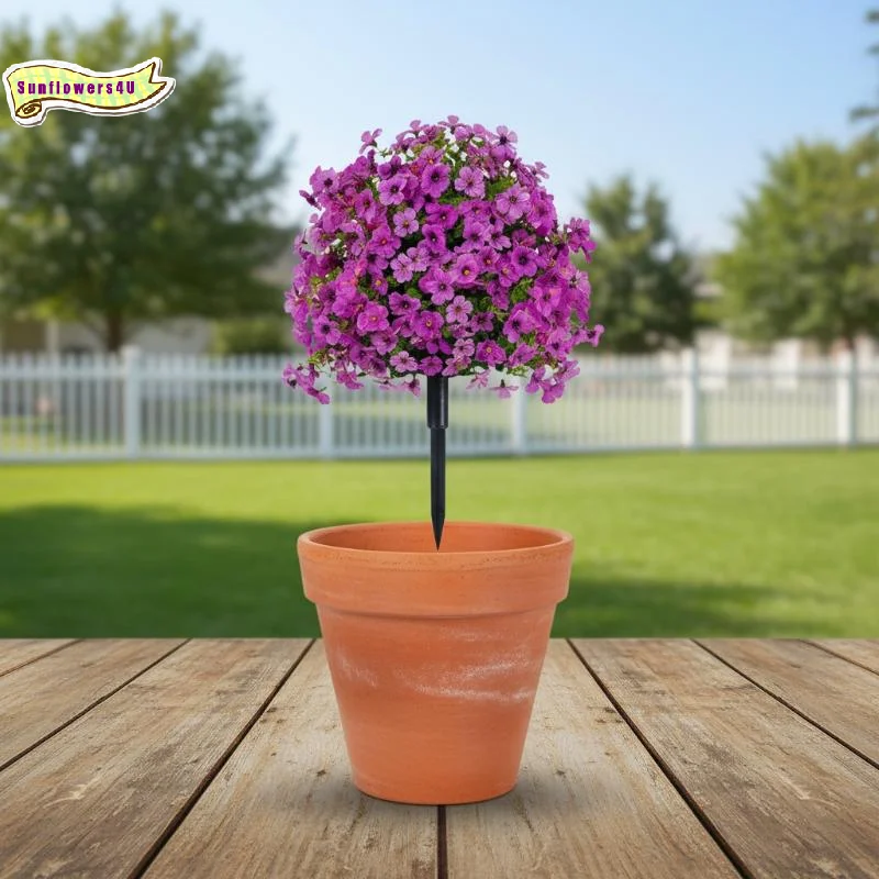 Vibrant 18 Inch Petunias Artificial Flowers with Ground Stake for Outdoor Porch and Yard Decor