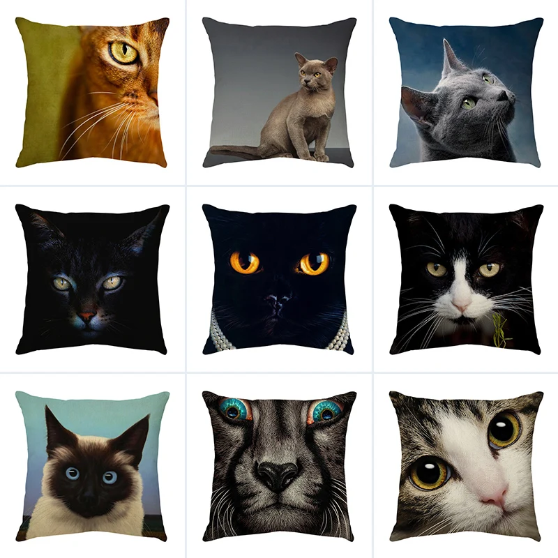 

45x45cm cute cat sofa decorative cotton and linen cushion cover home decor pillow case decorative pillows