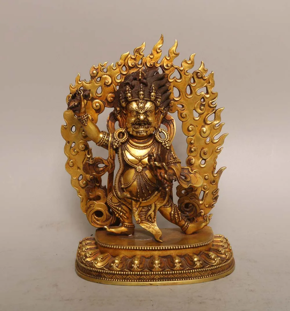 Tibetan copper gilt diamond hand backlit statue of the god of wealth ornament home Buddhist hall supplies jewelry small 17cm