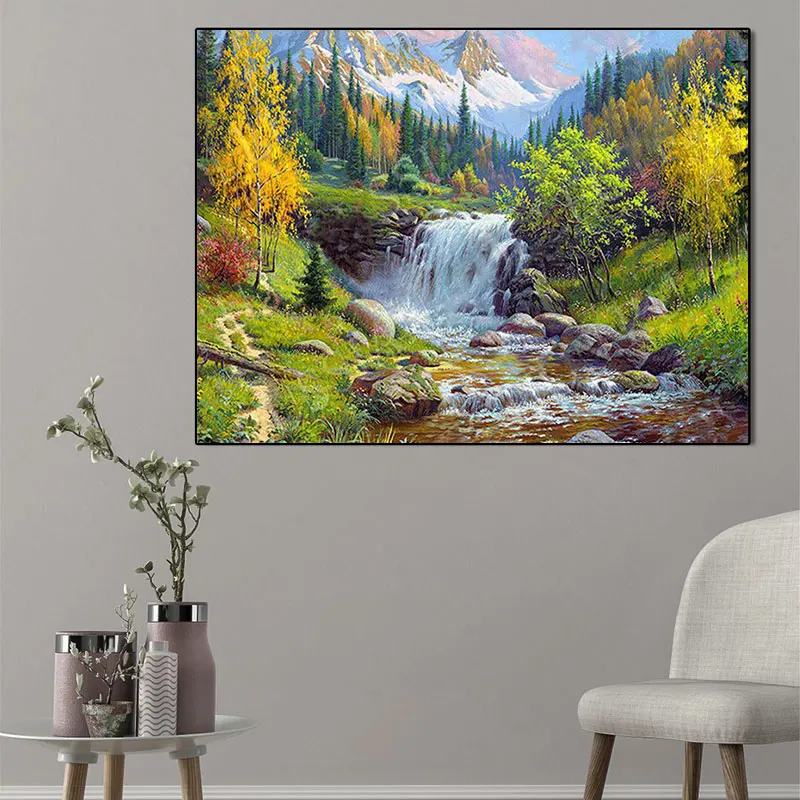 5D DIY Diamond Painting Waterfall Scenery Full Square/Round Drill Embroidery Mosaic Art Picture Cross Stitch Kit Decoration Gift