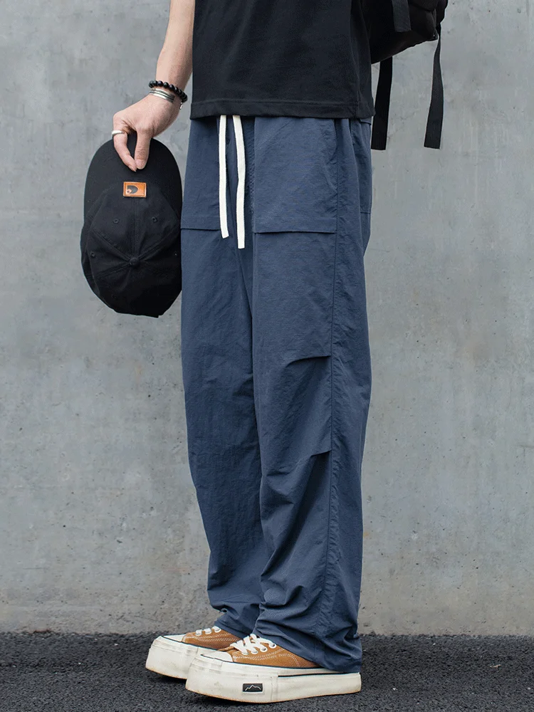 

Летние тонкие свободные прямые брюки для спецодежды, мужские универсальные спортивные брюки в американском стиле ретро, повседневные длинные брюки Dstring Qui Dry...