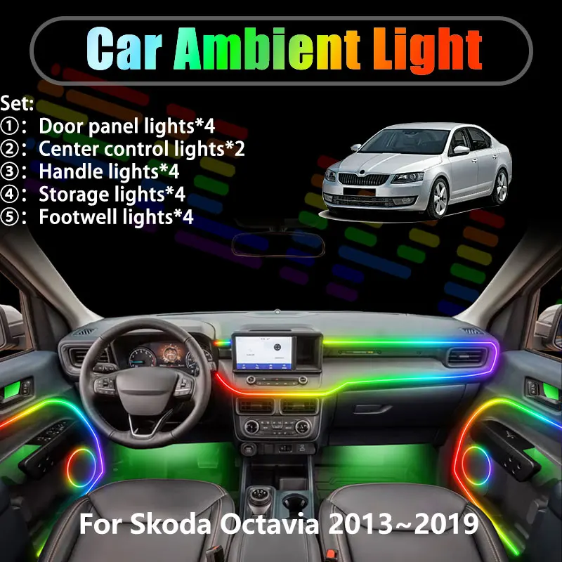 

Для Skoda Octavia 2013~2019 Scout 5E MK3 2/18 в 1: Комплект светодиодной подсветки салона и багажника USB RGB с эффектом потока