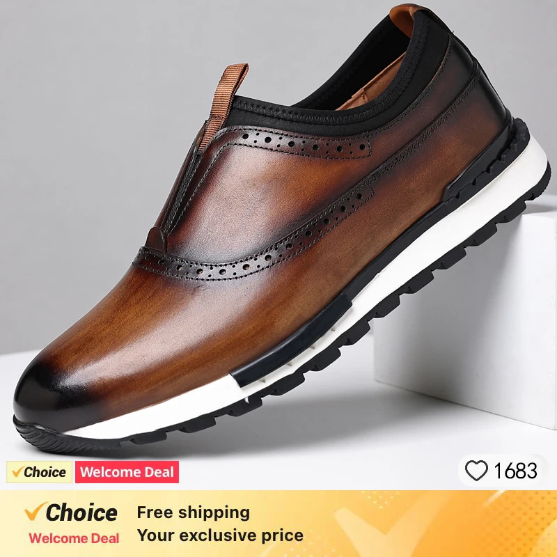 

Luxury men's casual leather shoes brown fashionable lace up free sports shoes men's outdoor sports real leather shoes men