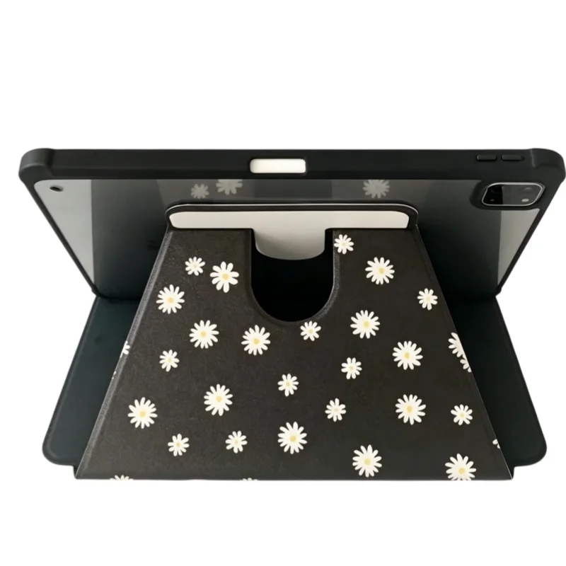 Daisy Floral Print 360 Rotating Pen Slot Tablet Case For iPad 2026 Air 8 7 6 4 3 2 1 Pro 2024 11in 12th 11 10 9 8 7 6 5th Cover