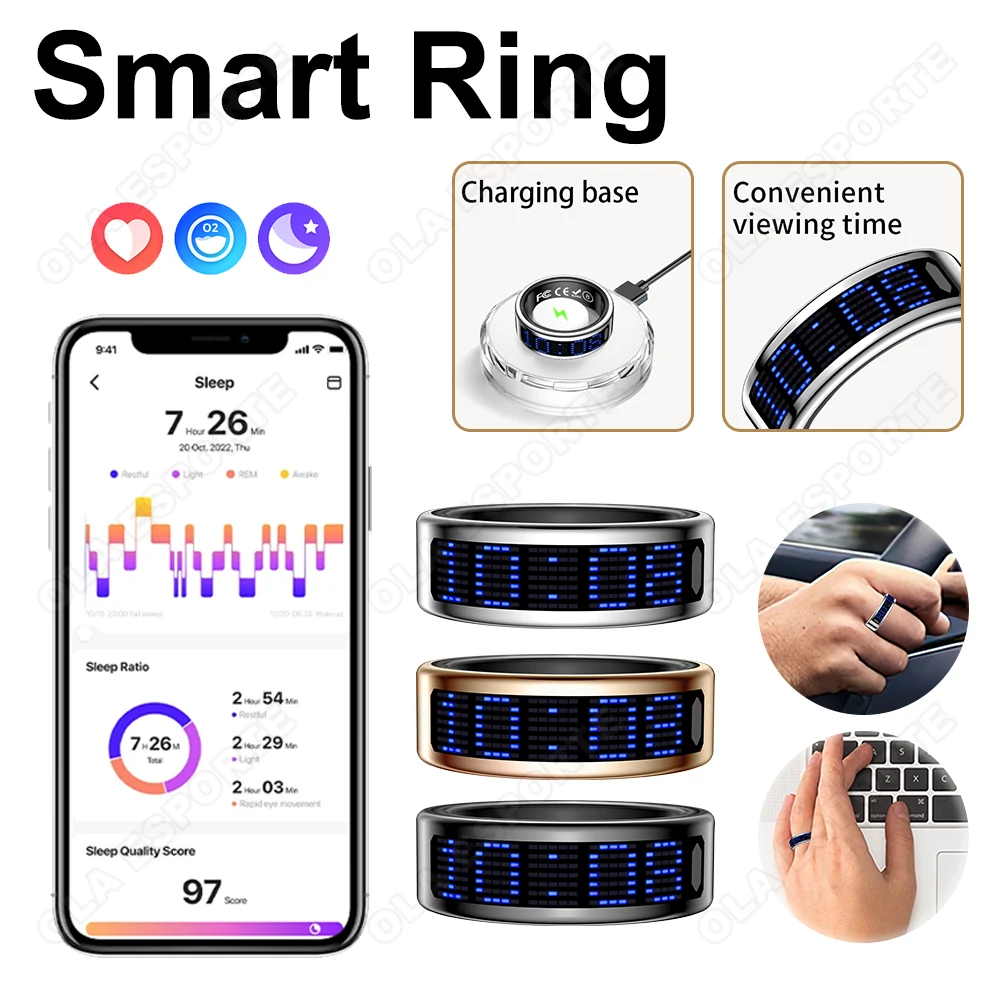

2025 New Smart Ring Heart Rate Health and Sleep Monitor 5ATM Waterproof Multi-sport Modes Pedometer Fitness Ring For Android iOS