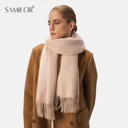 Samilor Winter Thickened Cashmere Scarf Long Naked Color Soft Shawl Design Luxury Women Pashmina Scarves Tassel Bufanda Echarpe