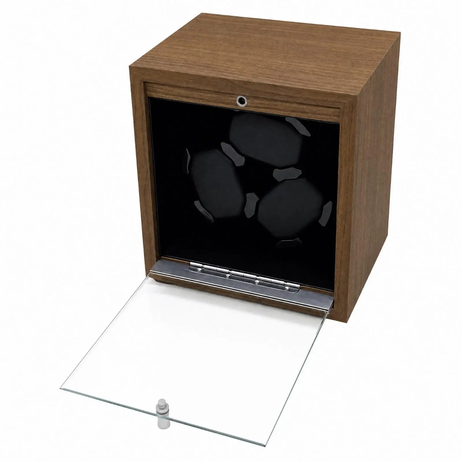 Wooden Watch Winding Station with Glass Door Adjustable Rotation Automatic Watch Winding Station Wood-Grain Finish for Bedroom,
