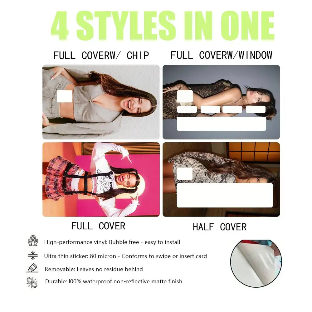 E-Emilia Mernes Singer  4pcs 1Set HD Waterproof Card Skins Protective Stickers for Credit Bank Game Cards