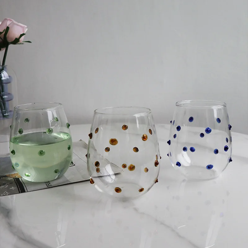 Borosilicate Glass Cups with Irregular Dots Textured Bump Tumbler Clear Glass Drinkware for Water Juice Milk Coffee Latte Mug