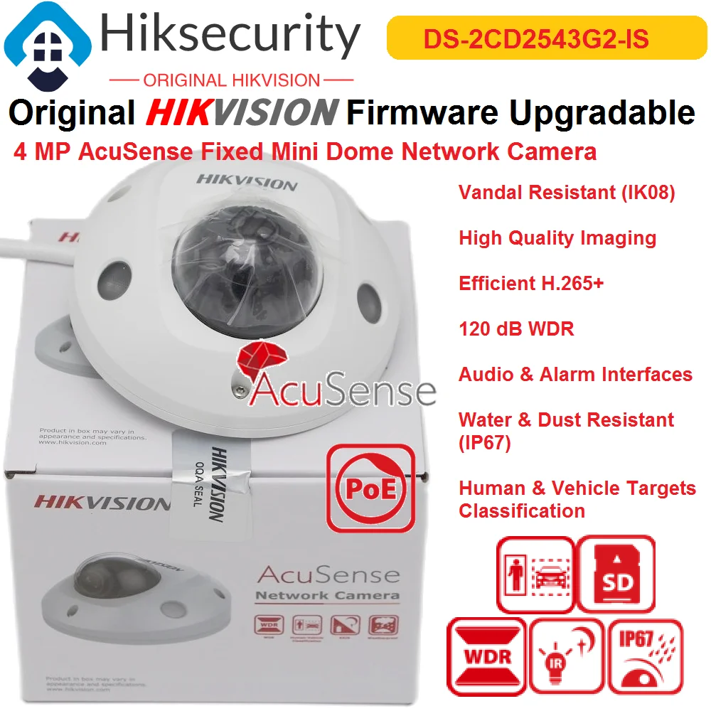 Hikvision câmera ip 4mp DS-2CD2543G2-IS 4 mp acusense embutido microfone fixo mini dome rede cam nova versão de DS-2CD2543G0-IS