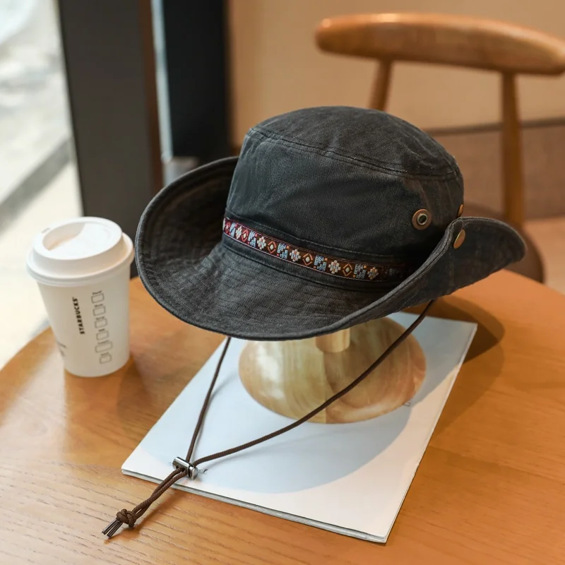 Cappello da cowboy occidentale estivo all'aperto Cappello di protezione solare a tesa larga per escursionismo Cam Alpinismo ex Cappello da sole etnico Sle