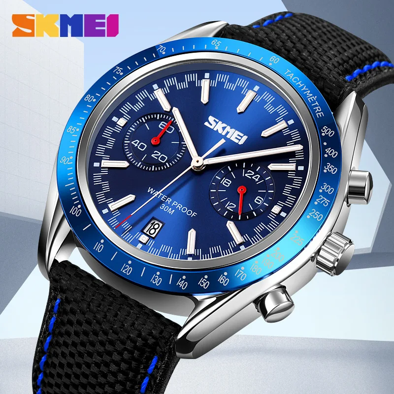 Skmei كرونوغراف رجال الأعمال ساعة كوارتز مقاوم للماء موضة الطلب ساعة عادية