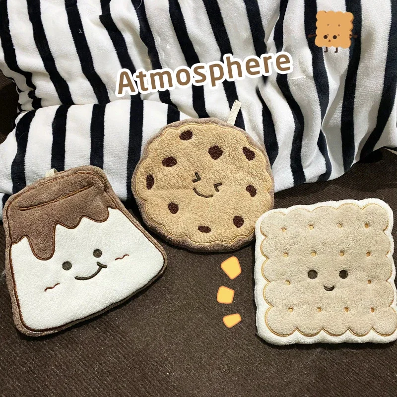 Bathroom Cute Hand Towels Absorbent Handkerchiefs Cartoon Bread Cookies Wiper Towel Kitchen Hanging double-layer Cleaning Cloths