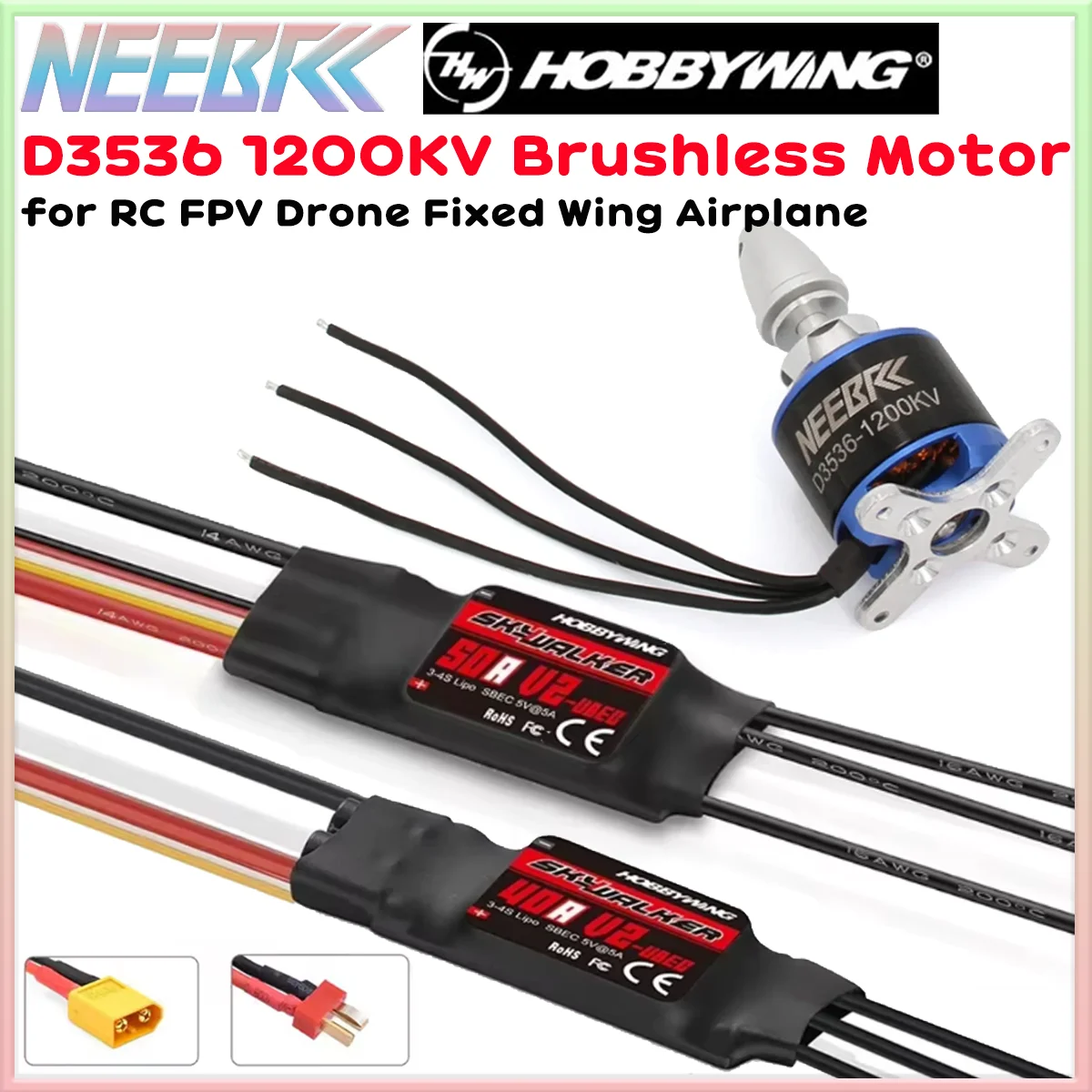 3536 1200KV Bürstenloser Motor 2-4S Hobbywing Skywalker 40A 50A V2 UBEC ESC für RC FPV Drone Starrflügelflugzeug Skysurfer Segelflugzeug